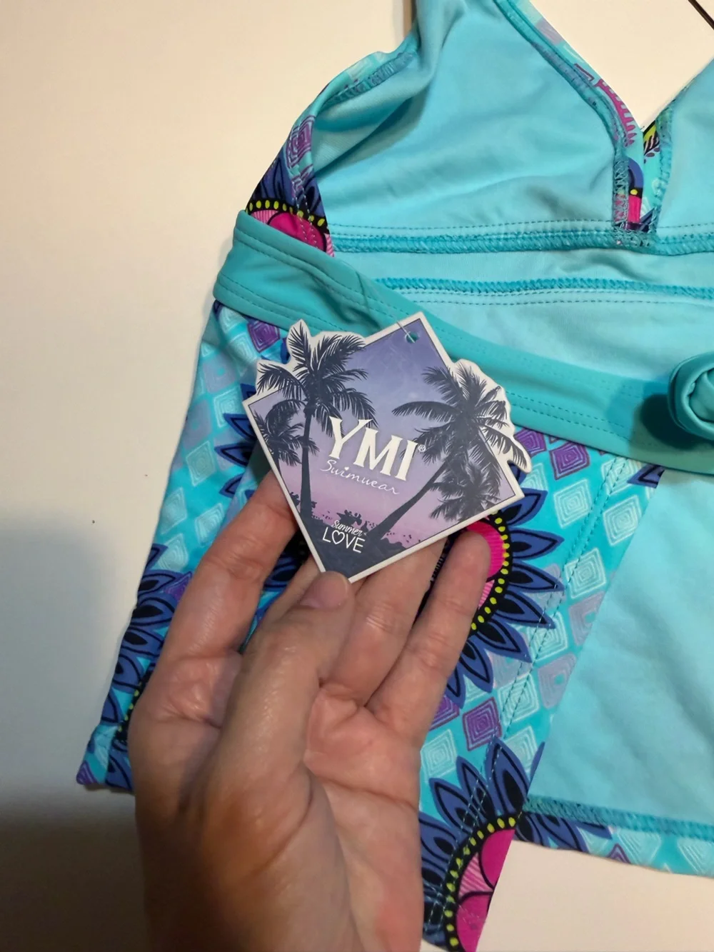 YMI girls 14 halter-style tankini bikini top with matching side-tie bottoms NWT